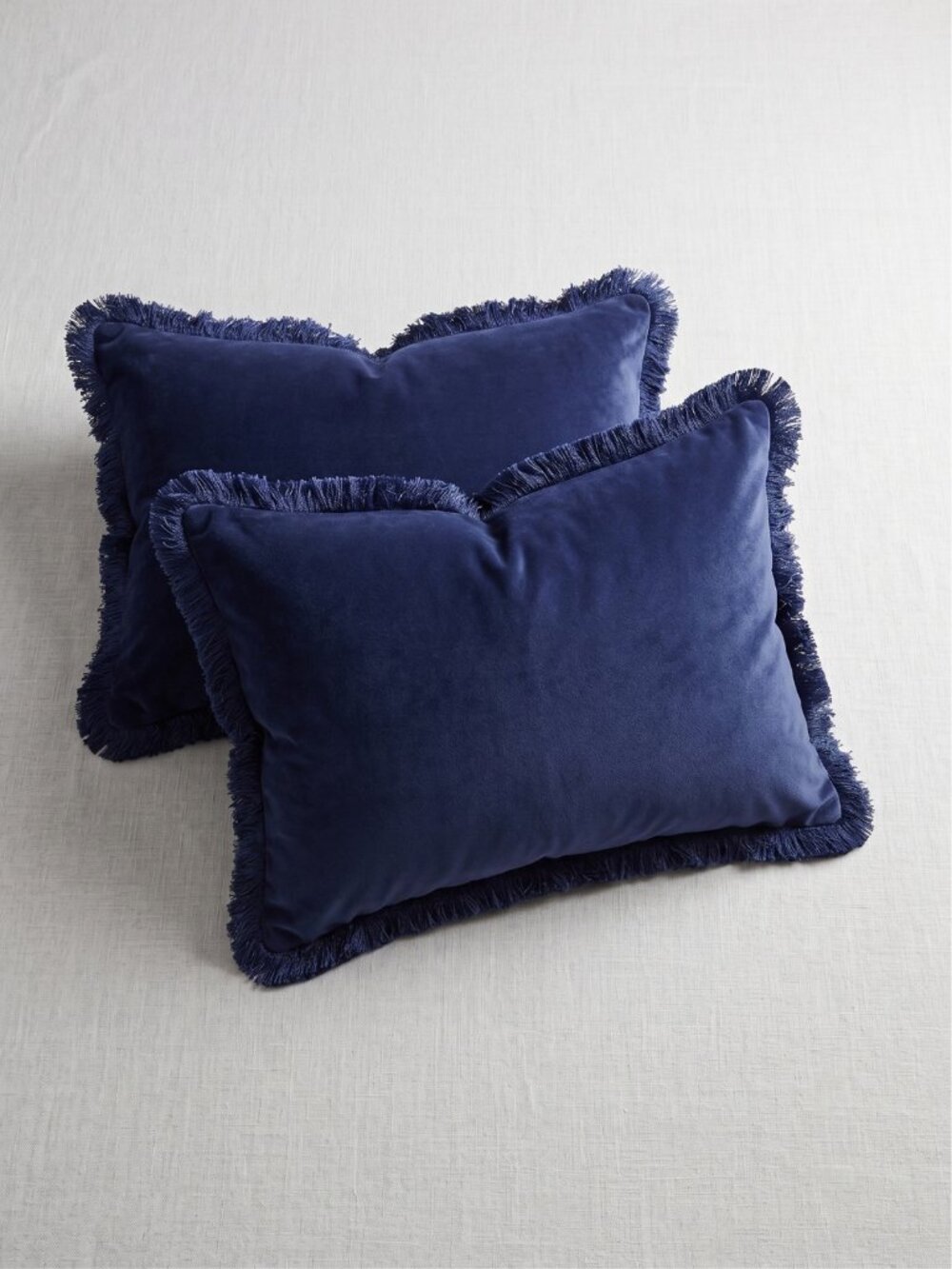 NIP Set of 2 Navy Blue Fringe Throw Pillow Covers Zipper Closure 12"x20"